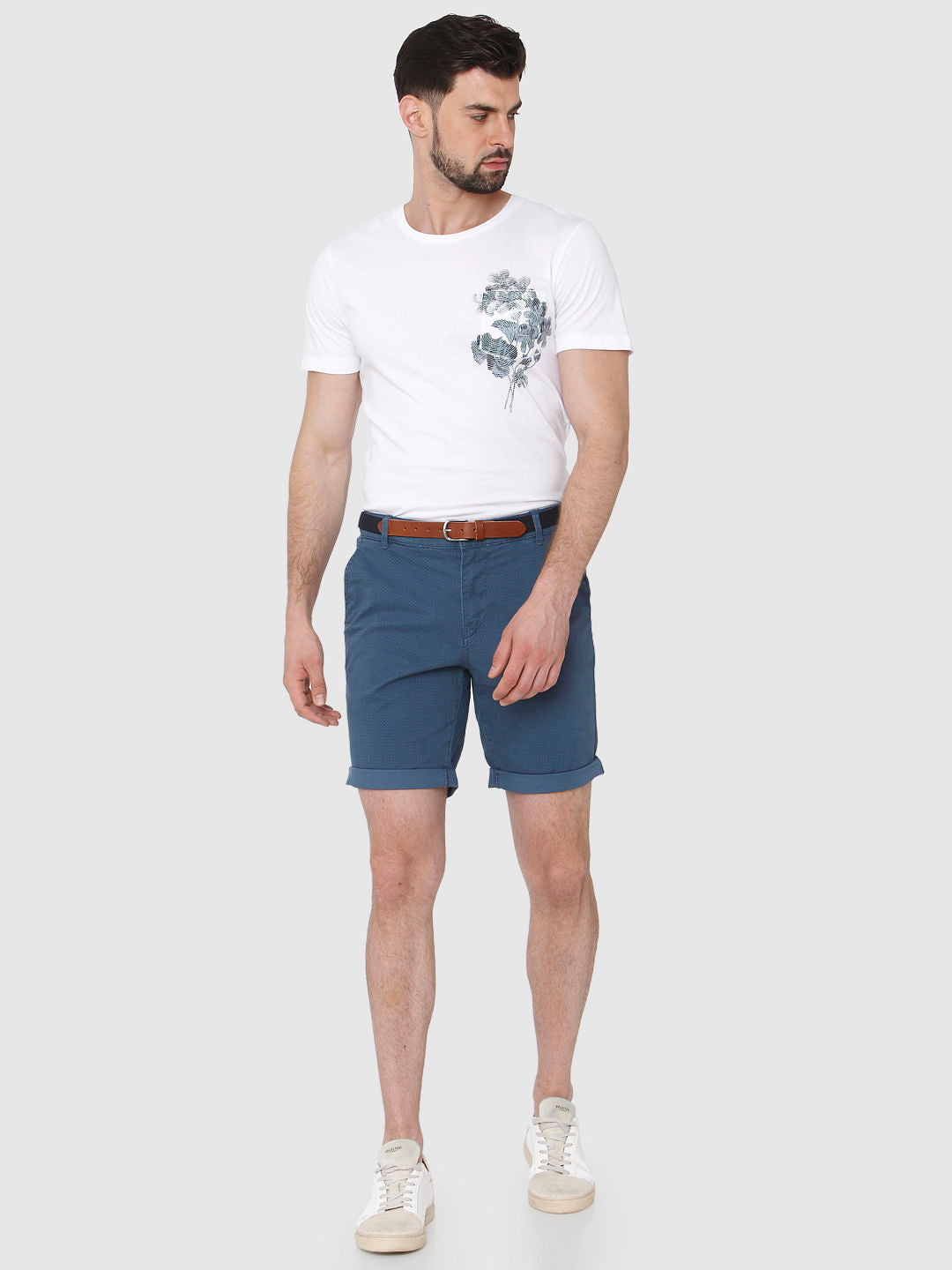 Blue Printed Chino Shorts