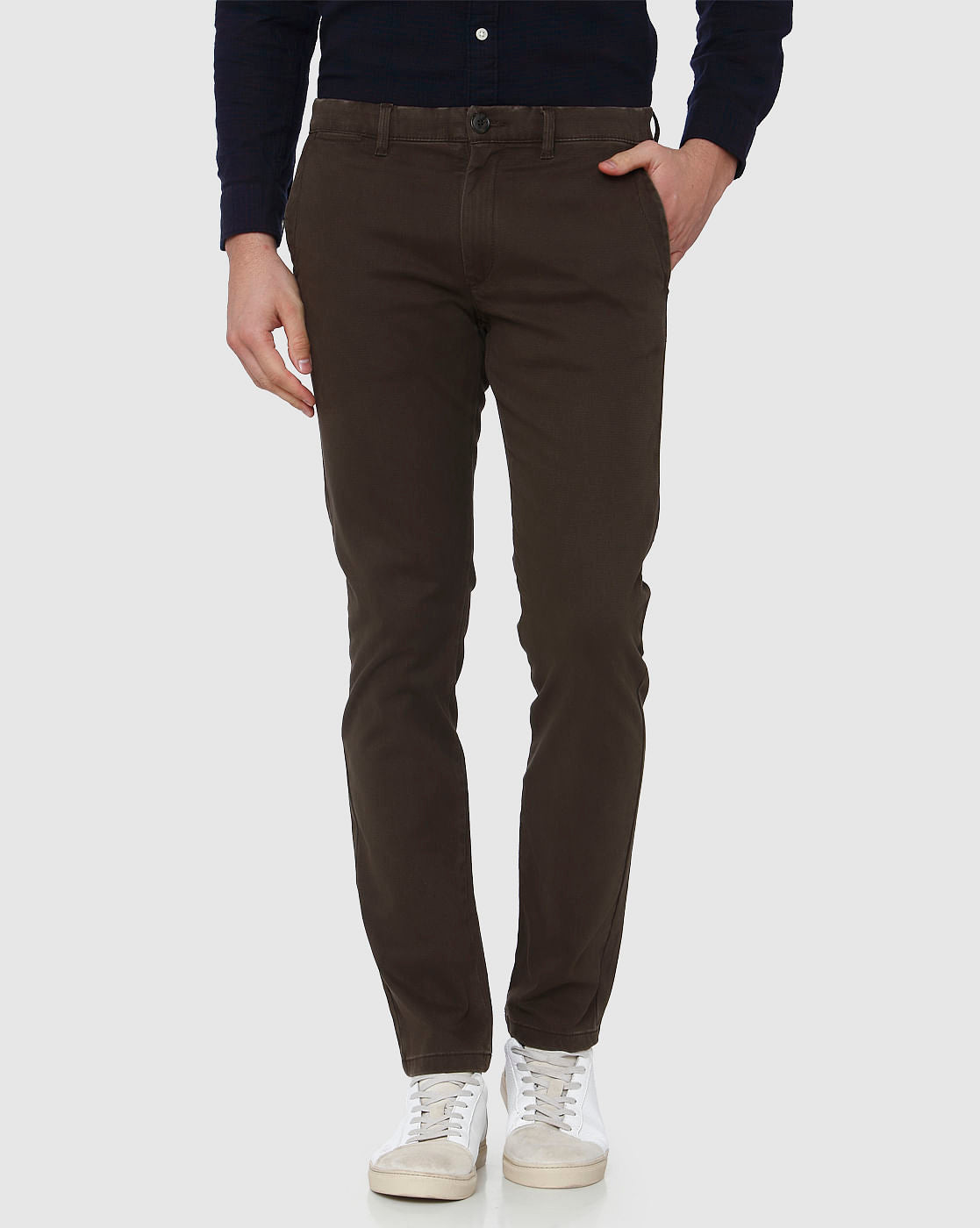 Brown Faded Slim Fit Pants