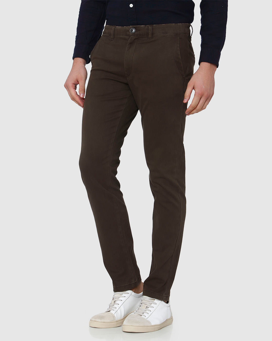 Brown Faded Slim Fit Pants