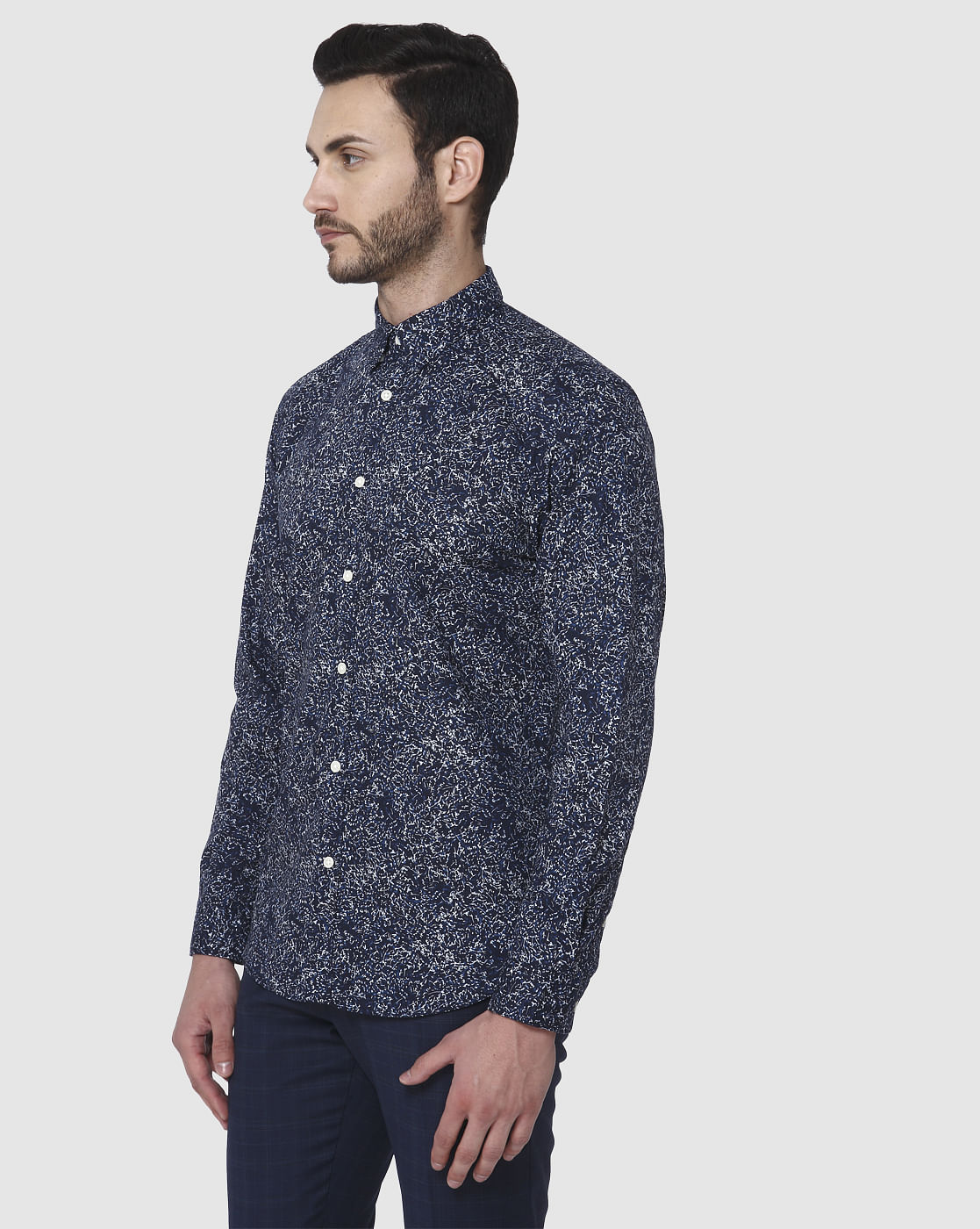 Blue Printed Full Sleeves Shirt
