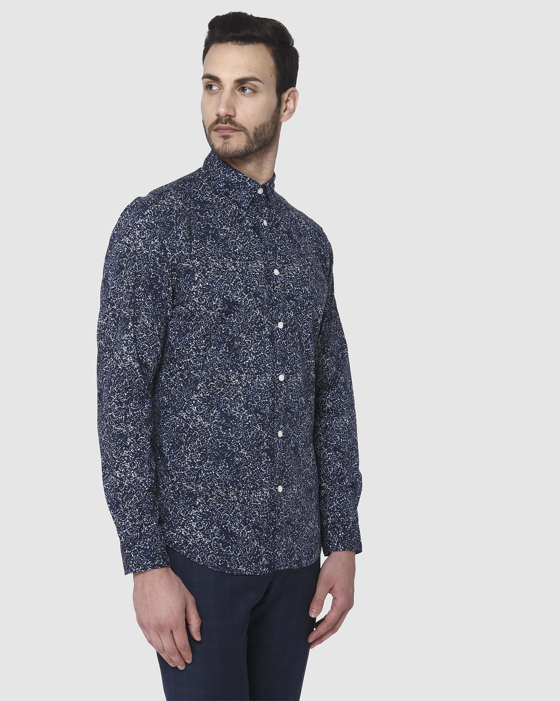 Blue Printed Full Sleeves Shirt