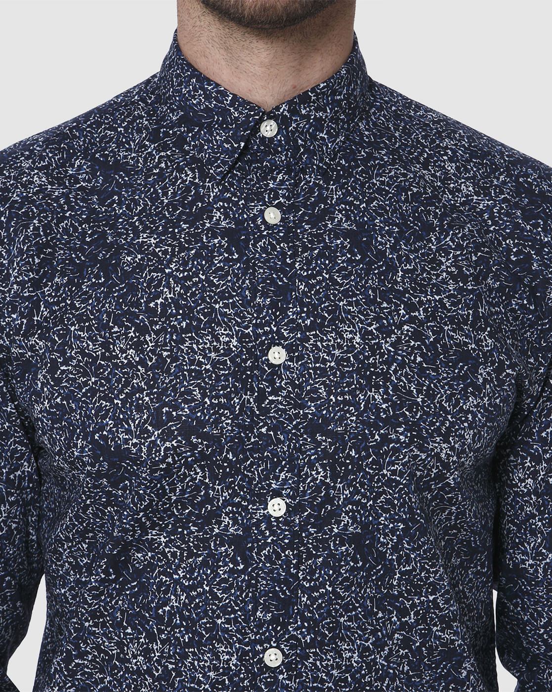 Blue Printed Full Sleeves Shirt