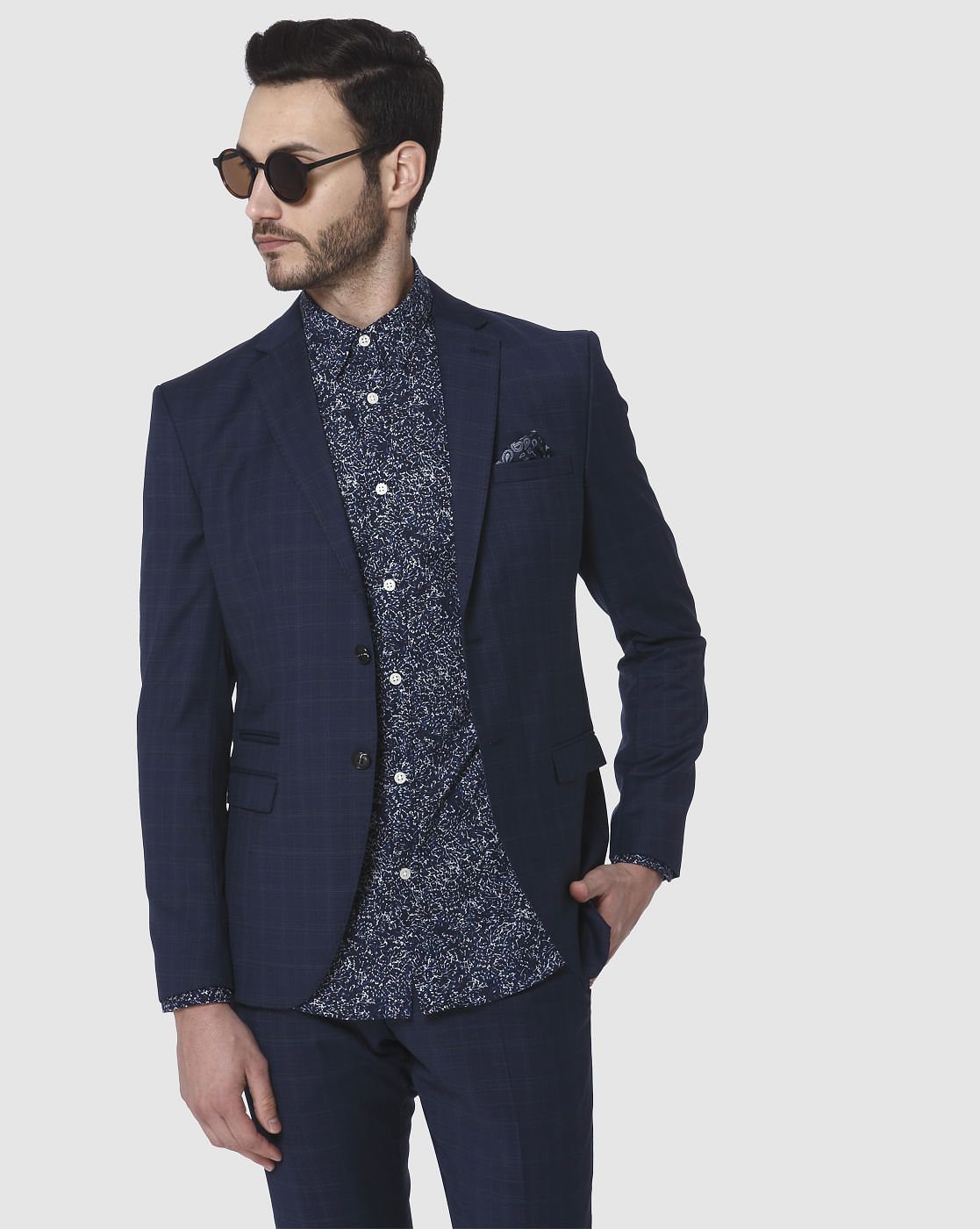 Blue Printed Full Sleeves Shirt