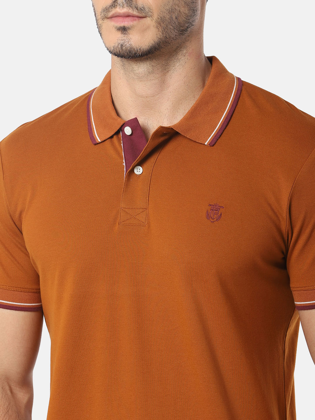 Camel Brown With Contrast Tipping Polo T-Shirt