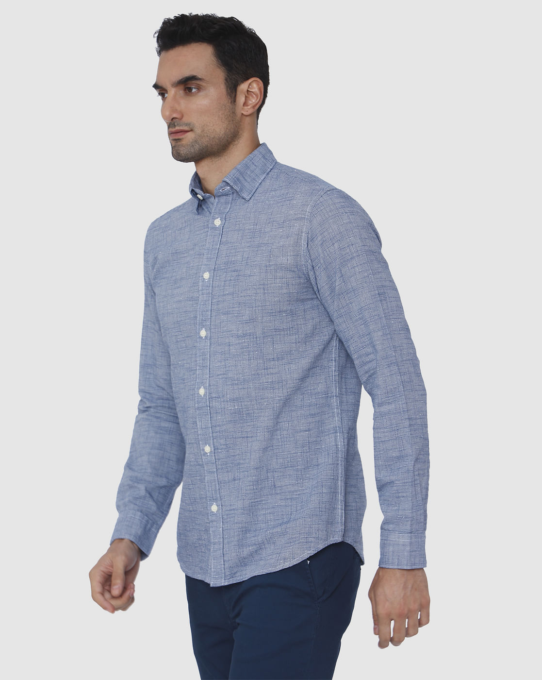 Blue Textured Full Sleeves Shirt
