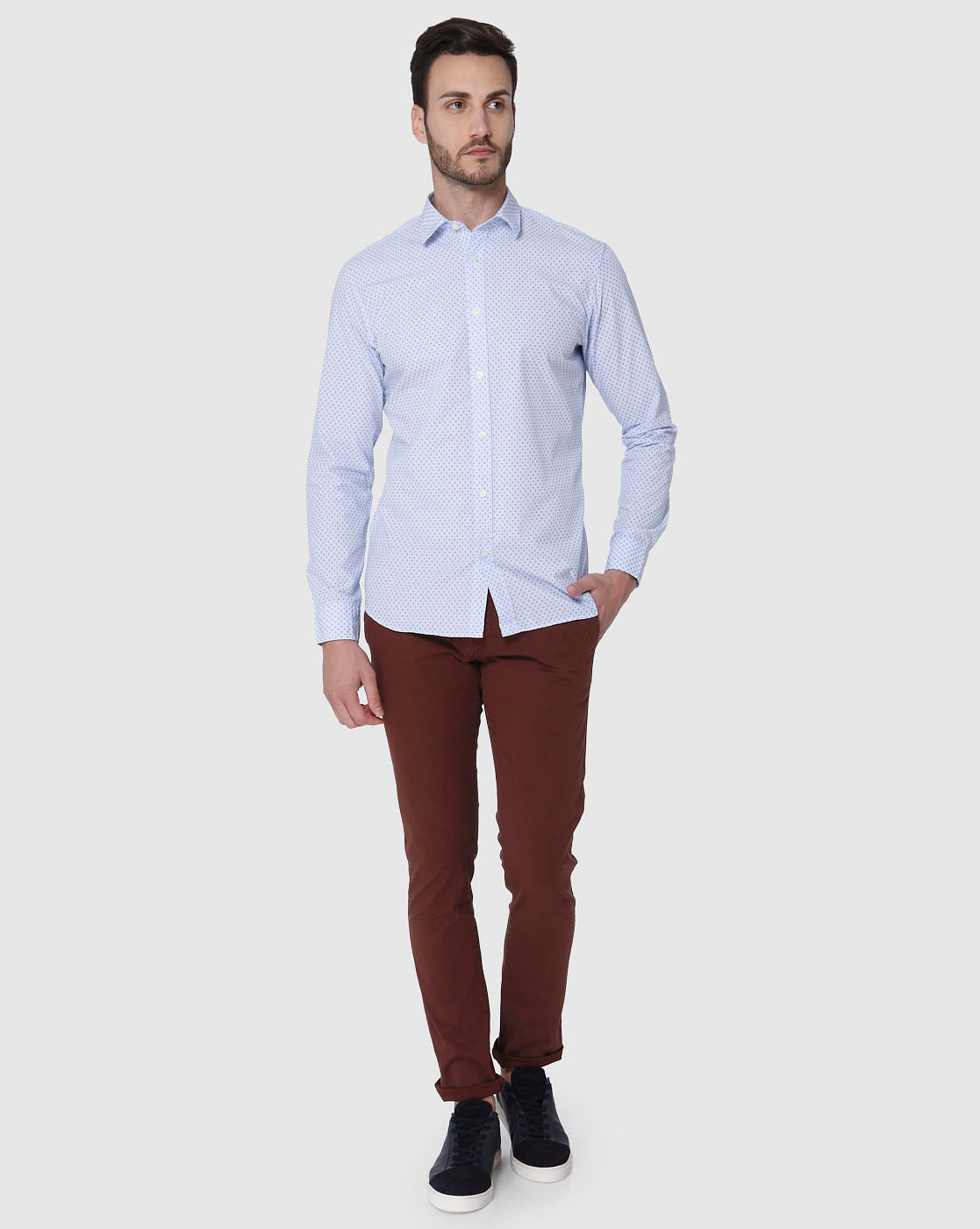 Blue Printed Full Sleeves Shirt
