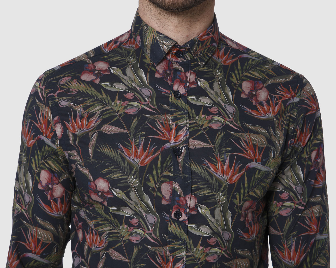 Black Floral Print Full Sleeves Shirt