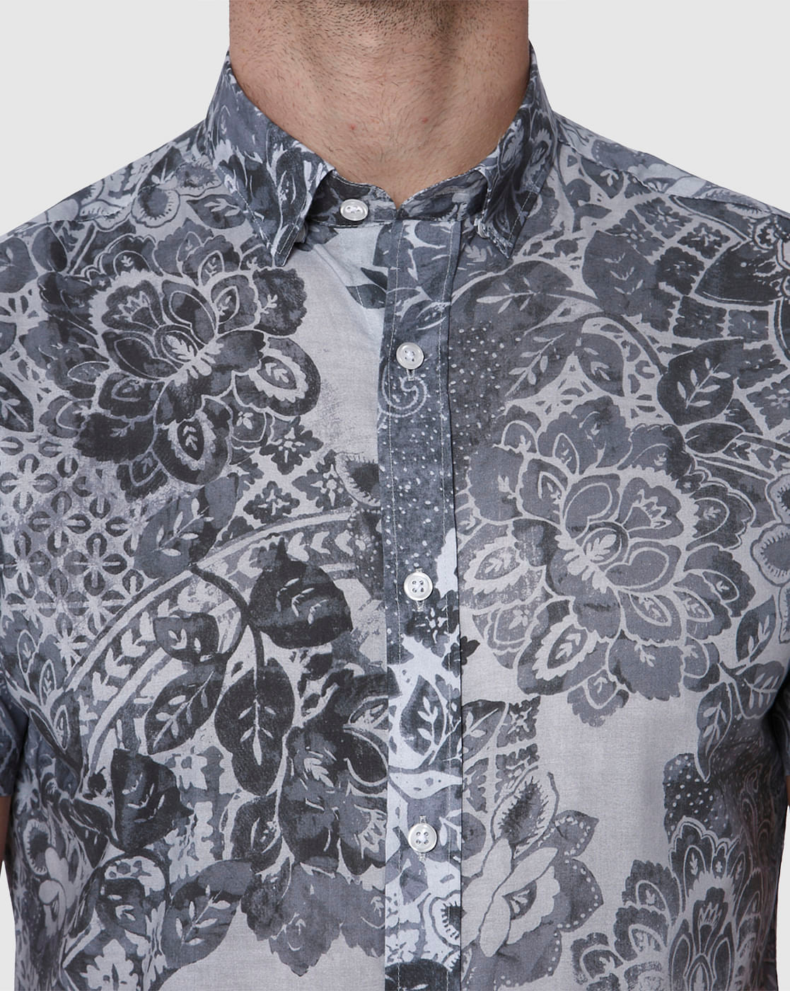 Black Floral Print Short Sleeves Shirt