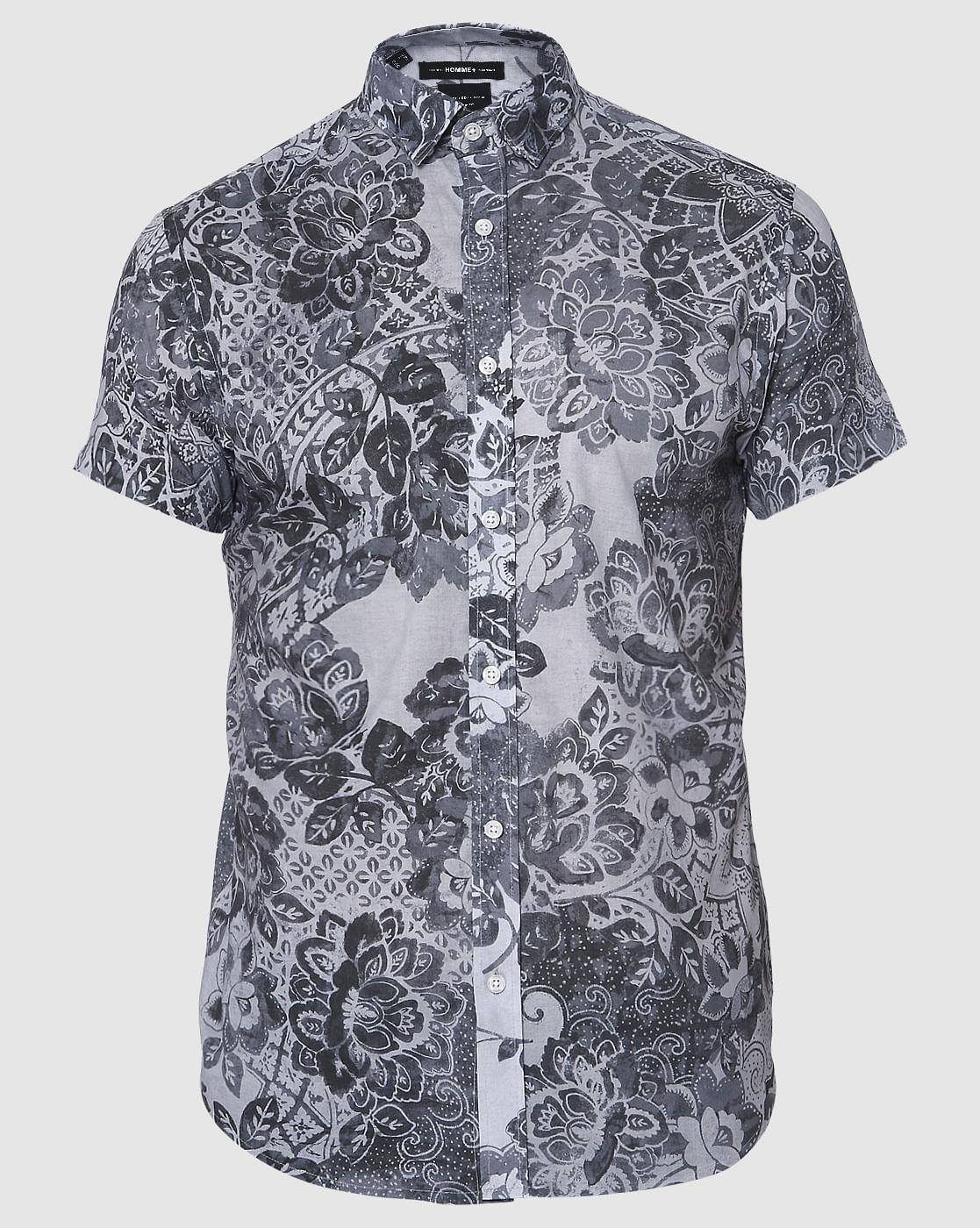 Black Floral Print Short Sleeves Shirt