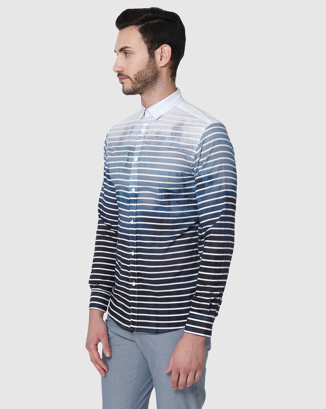 Turquoise Striped Full Sleeves Shirt