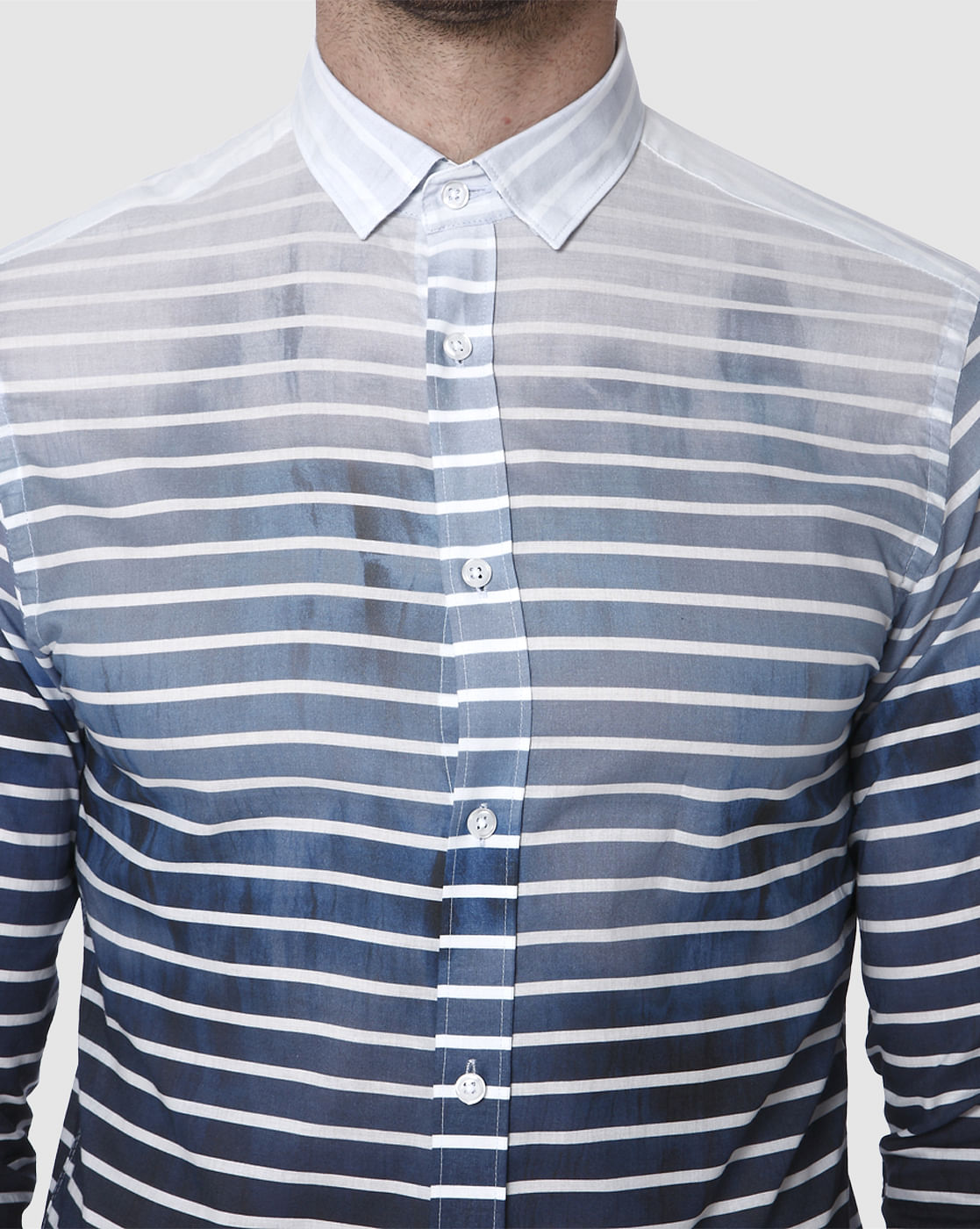 Turquoise Striped Full Sleeves Shirt