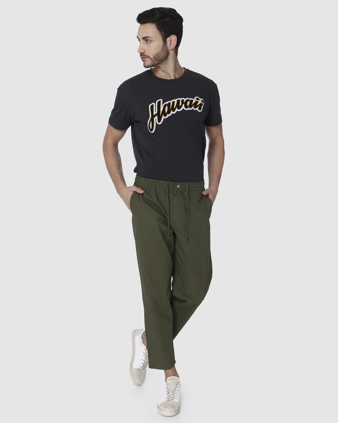Green Drawstring Tapered Fit Pants
