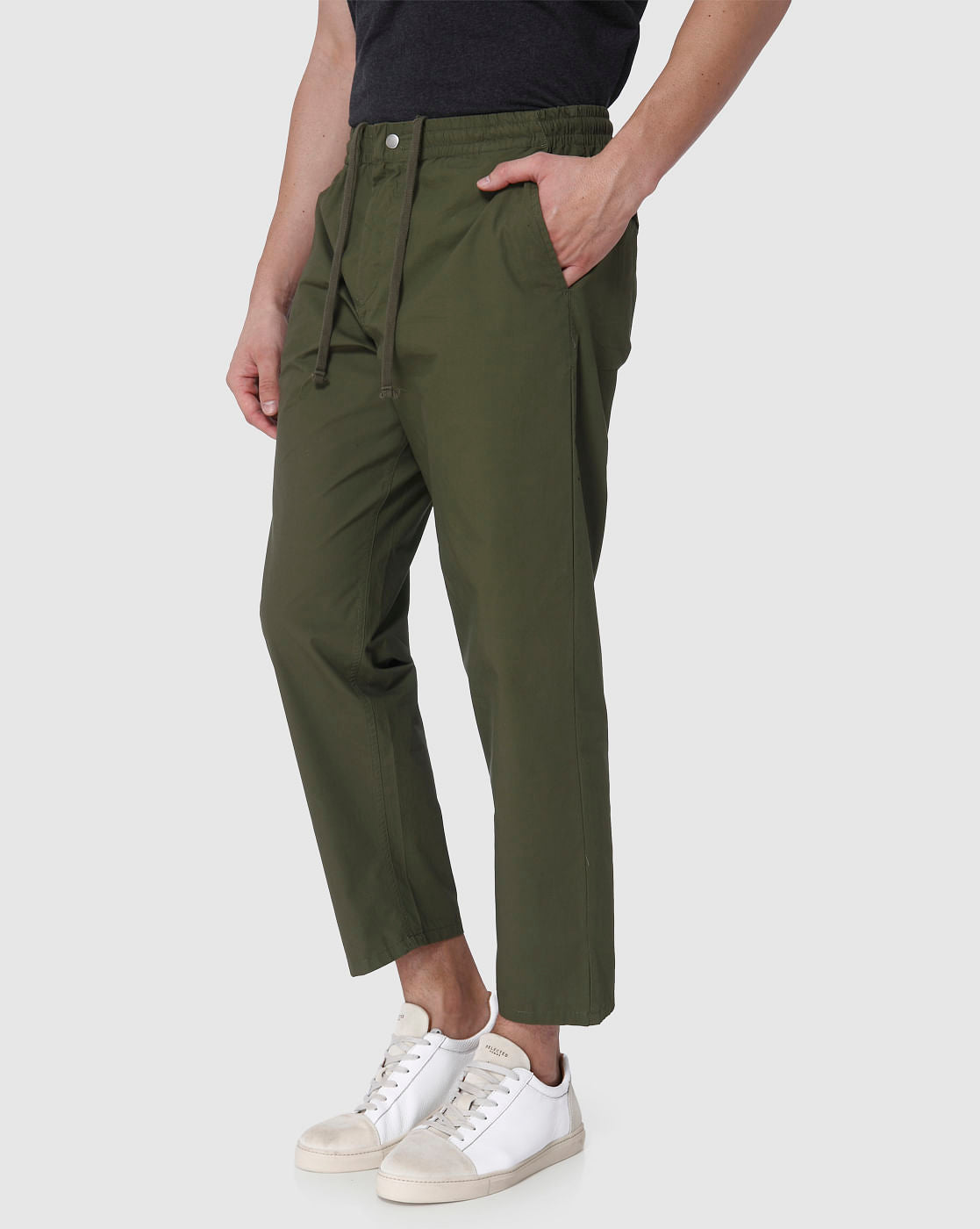 Green Drawstring Tapered Fit Pants