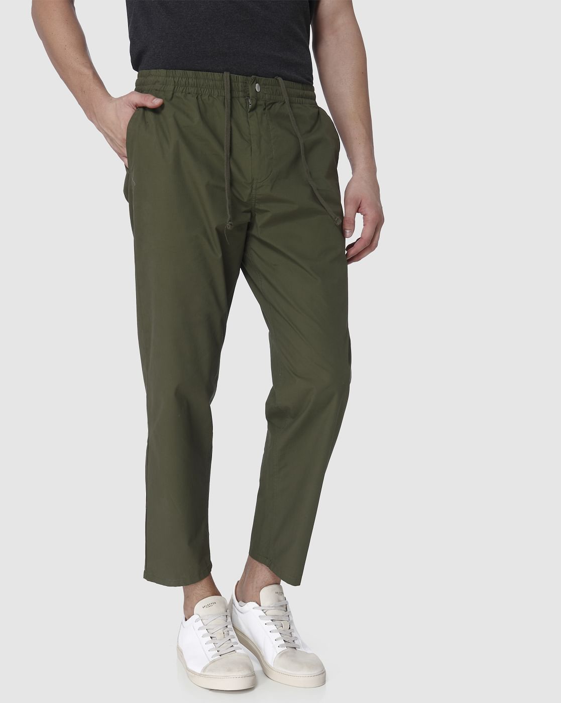 Green Drawstring Tapered Fit Pants