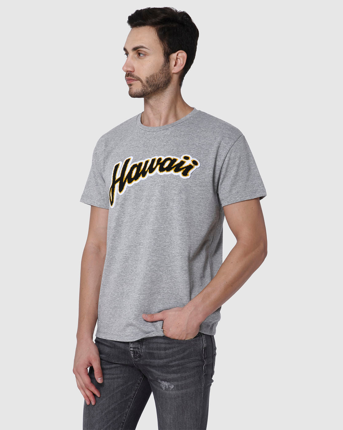Grey Printed Crew Neck T-Shirt