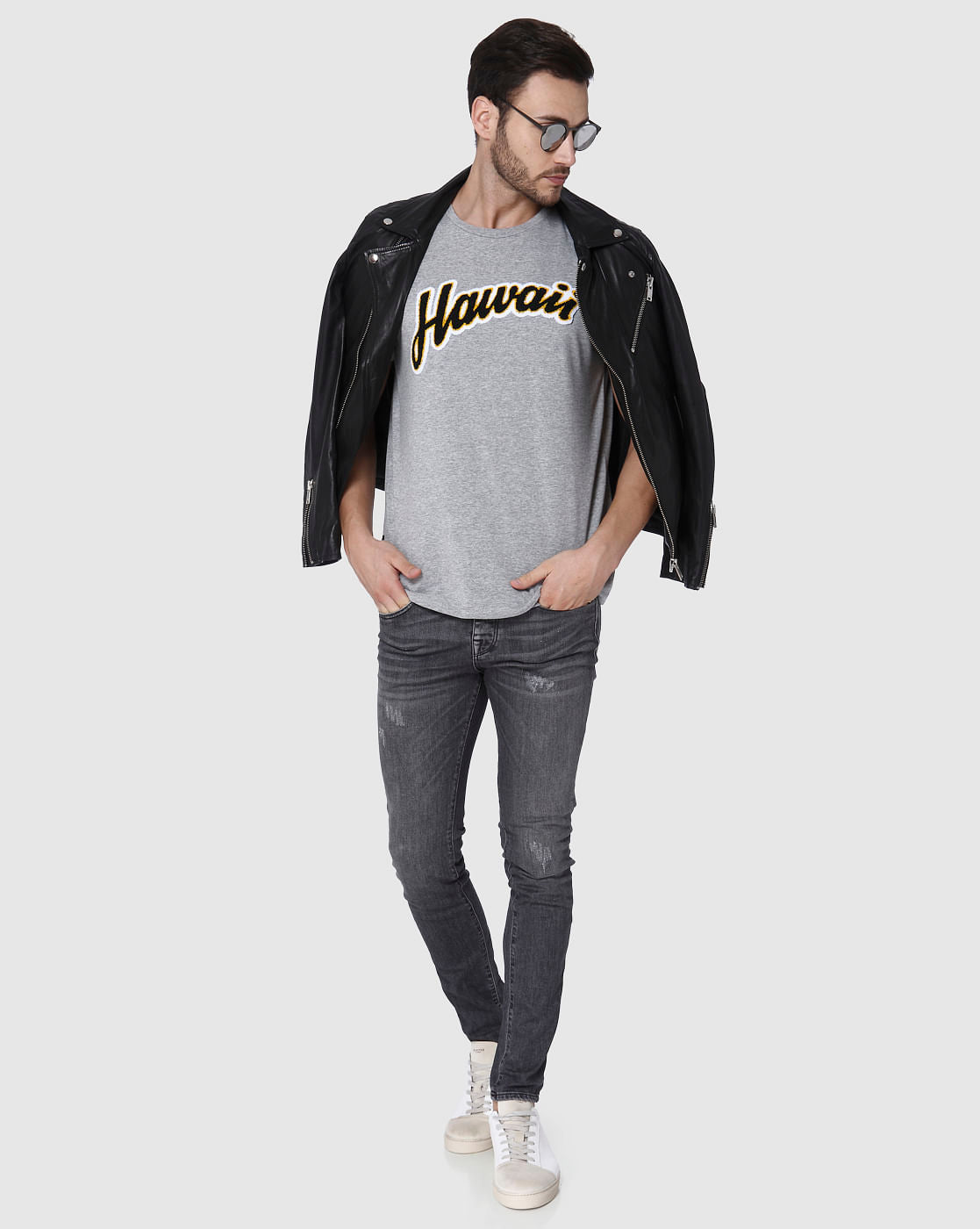 Grey Printed Crew Neck T-Shirt