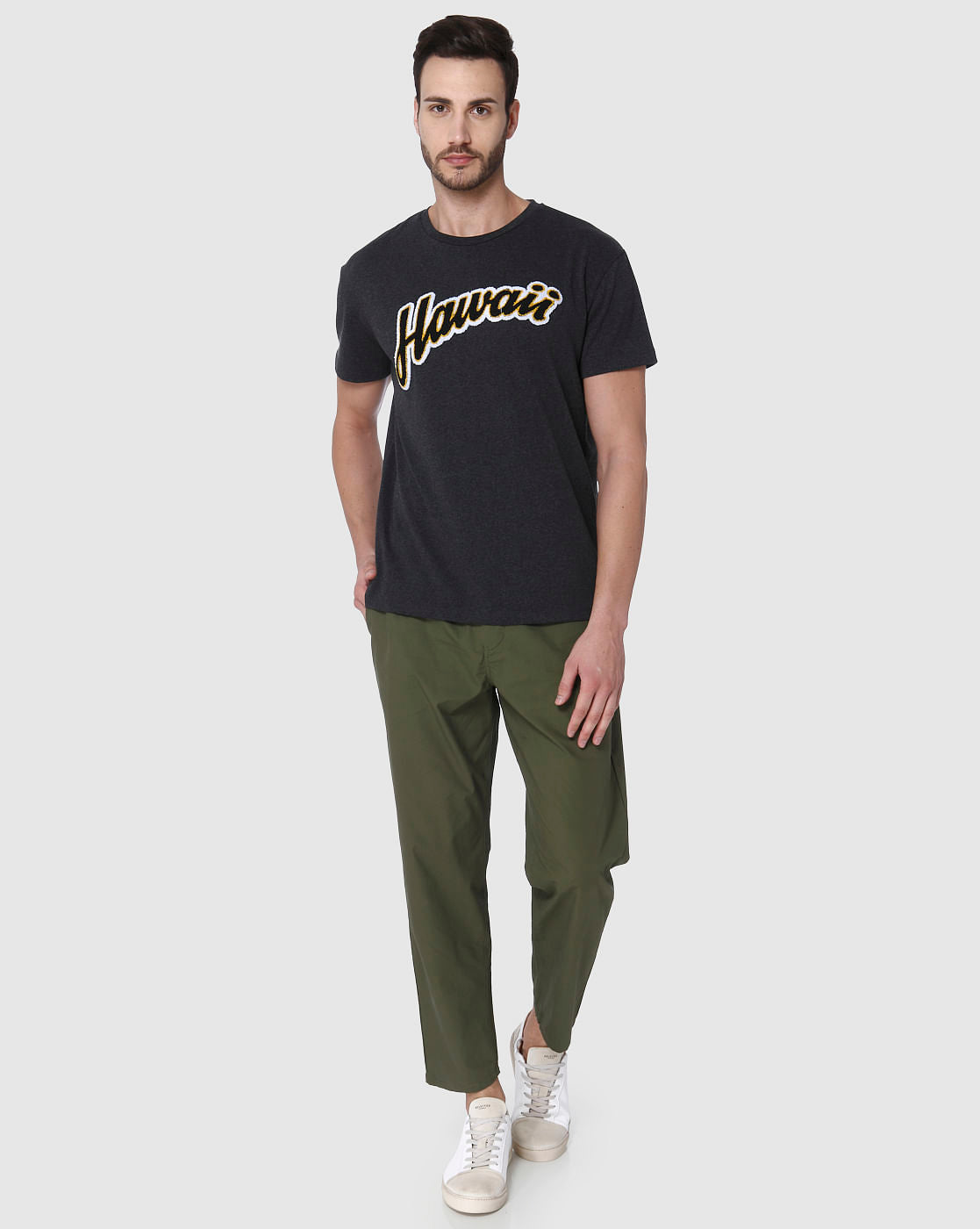 Grey Printed Crew Neck T-Shirt