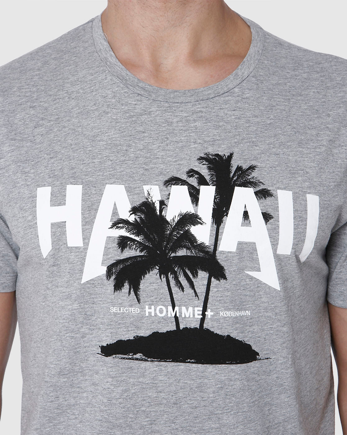 Grey Printed Crew Neck T-Shirt