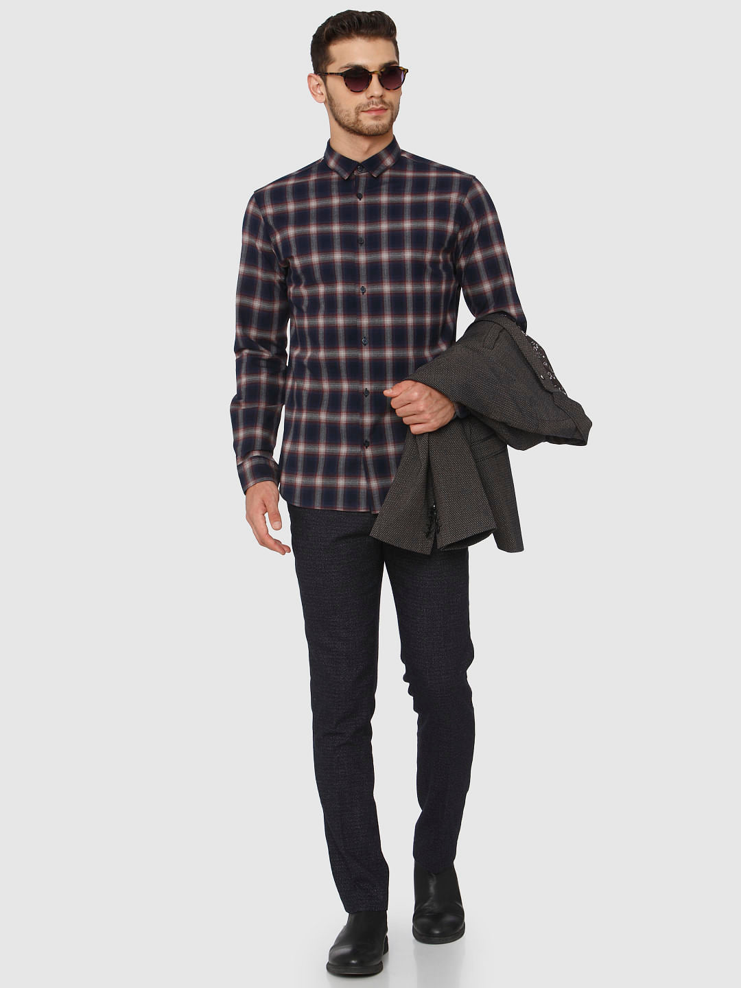 Dark Blue Check Full Sleeves Shirt