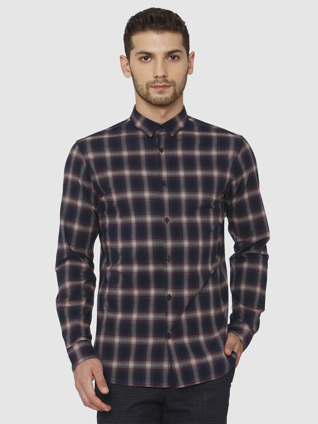 Dark Blue Check Full Sleeves Shirt