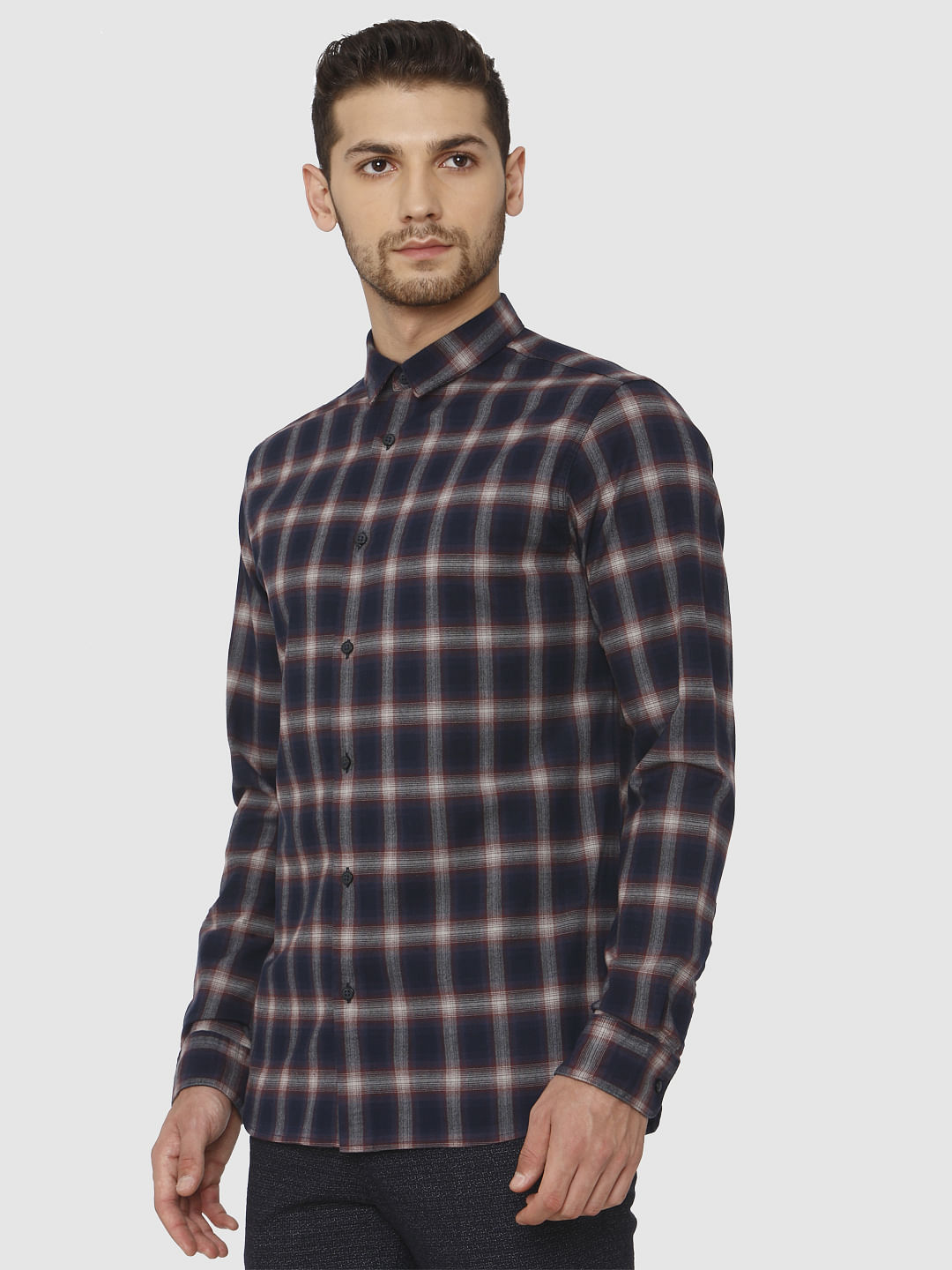 Dark Blue Check Full Sleeves Shirt