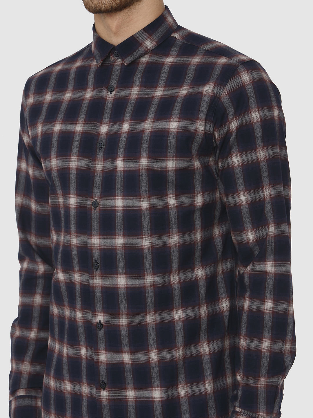 Dark Blue Check Full Sleeves Shirt