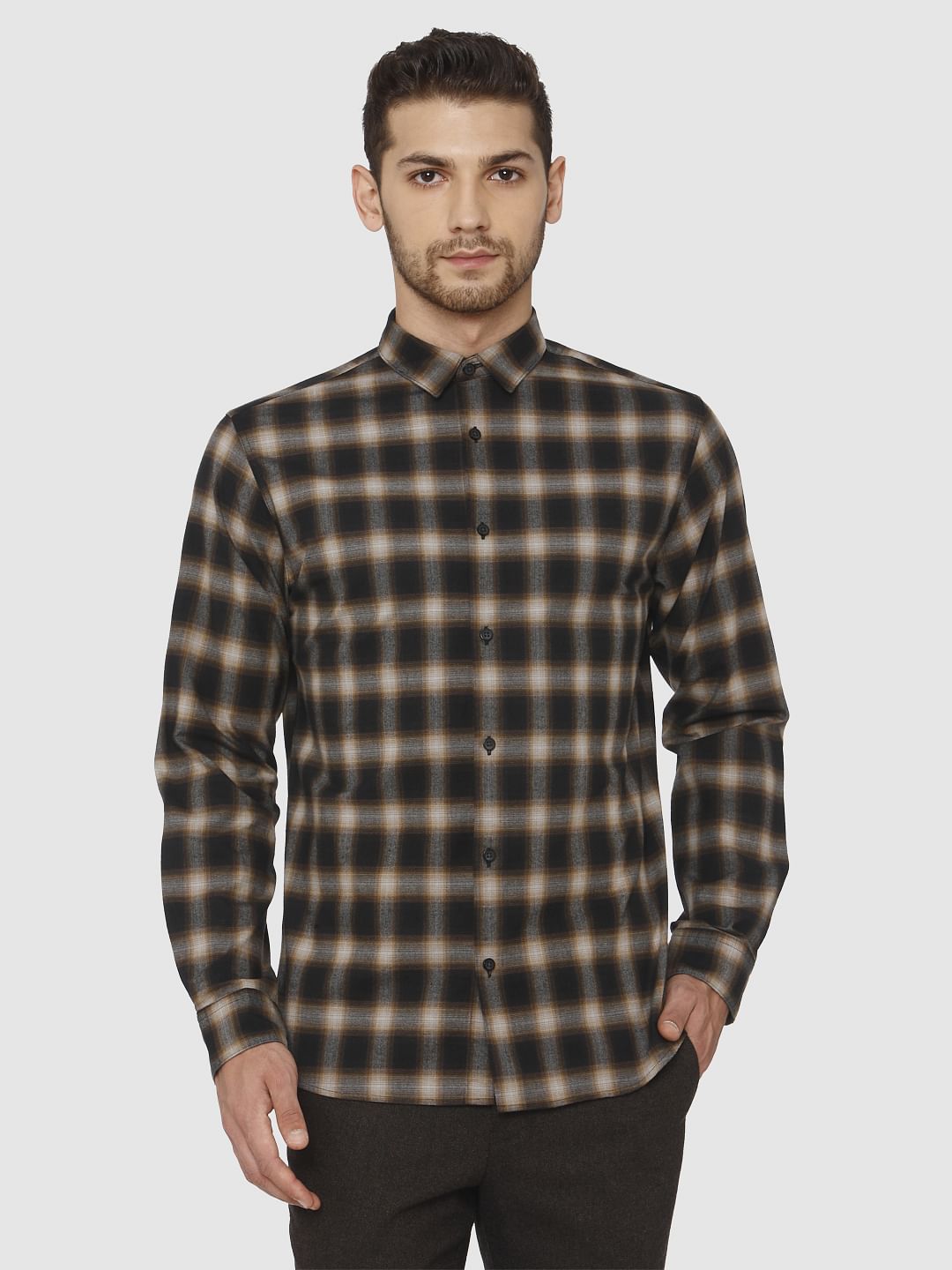 Brown Check Full Sleeves Shirt