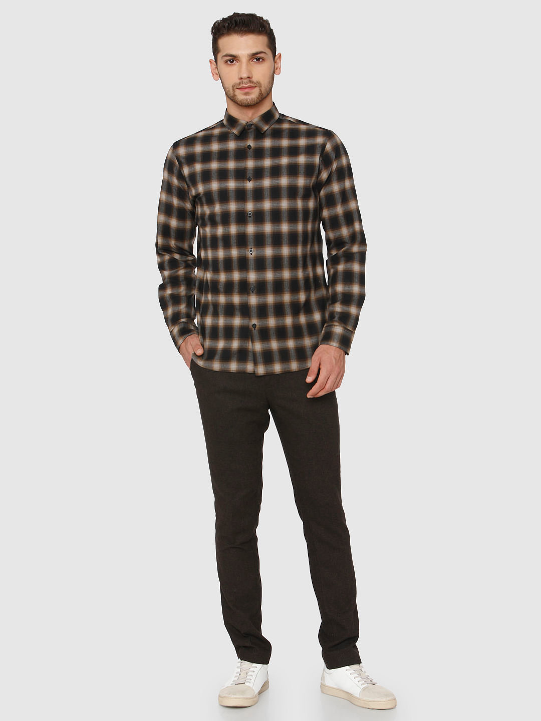 Brown Check Full Sleeves Shirt