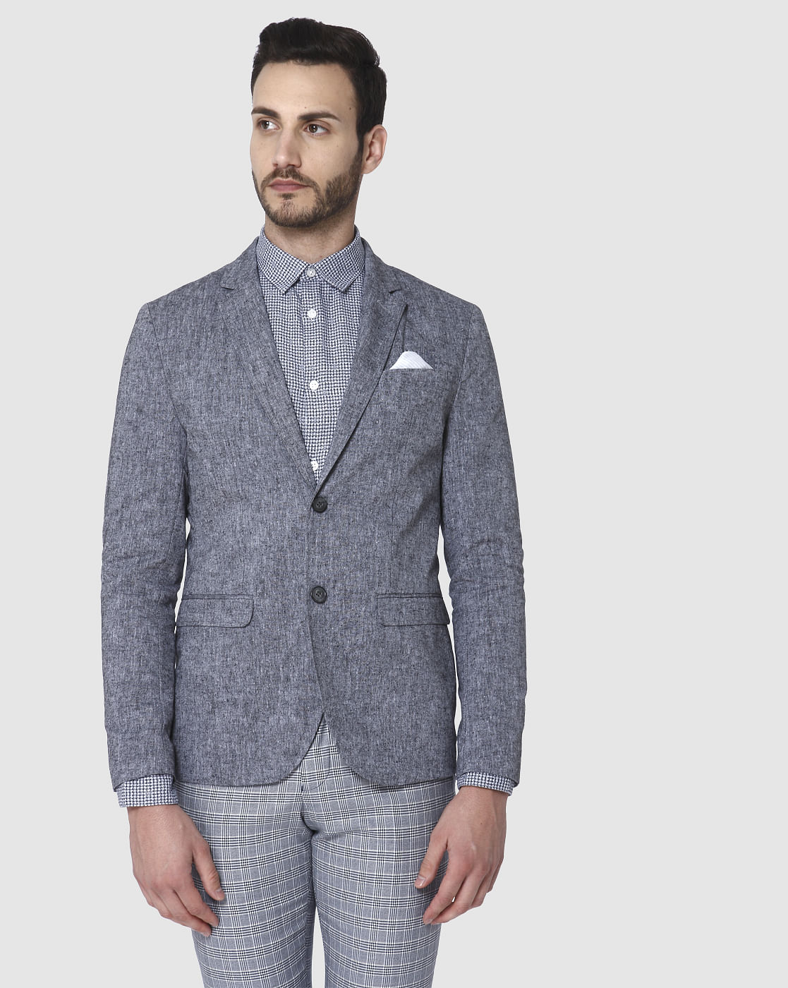 Grey Textured Formal Blazer