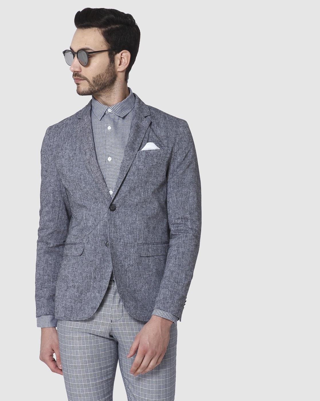 Grey Textured Formal Blazer