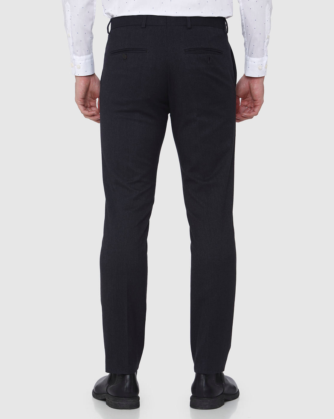 Navy Blue Textured Slim Fit Trousers