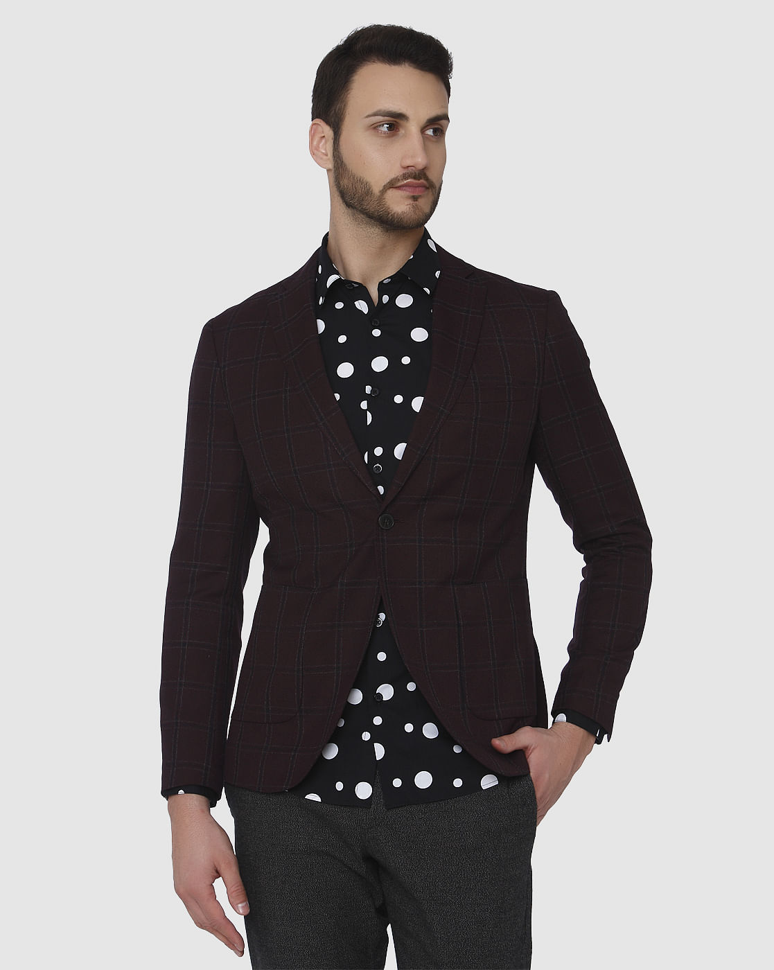 Burgundy Check Blazer