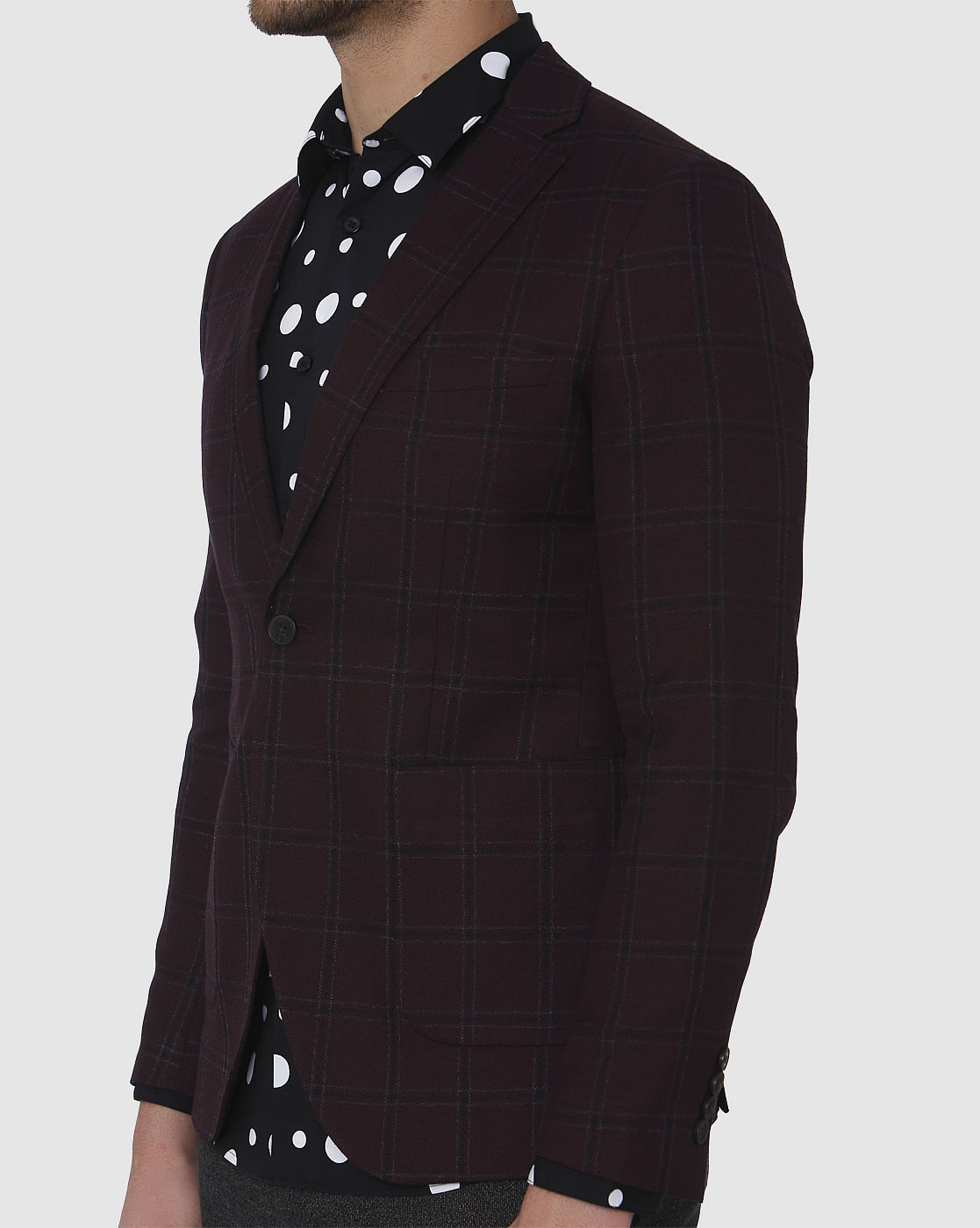 Burgundy Check Blazer