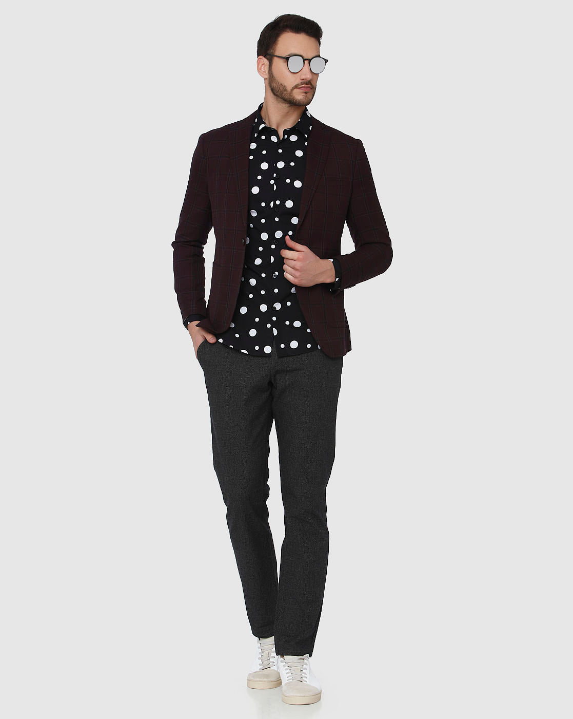 Burgundy Check Blazer