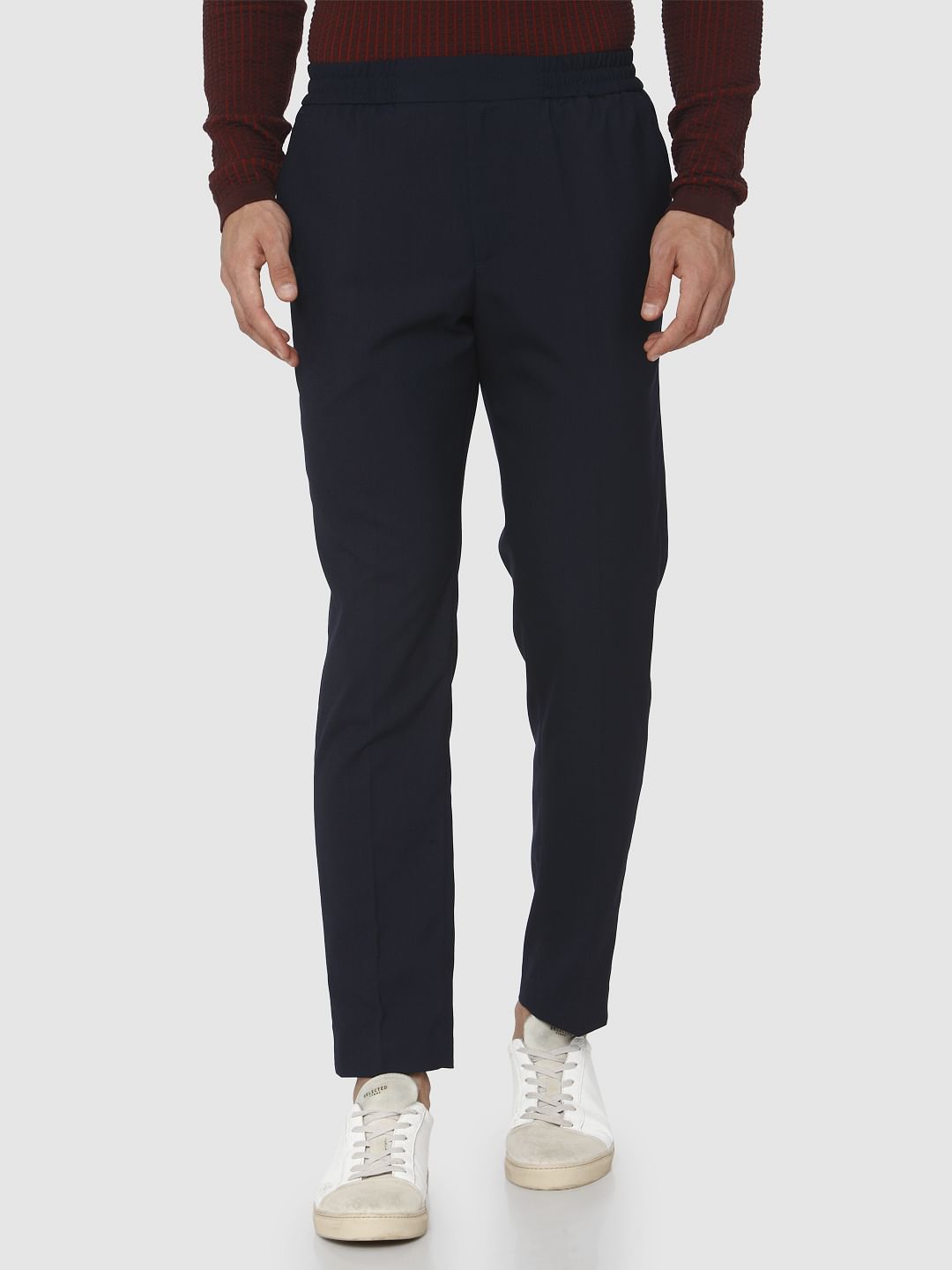 Navy Blue Tapered Fit Trousers