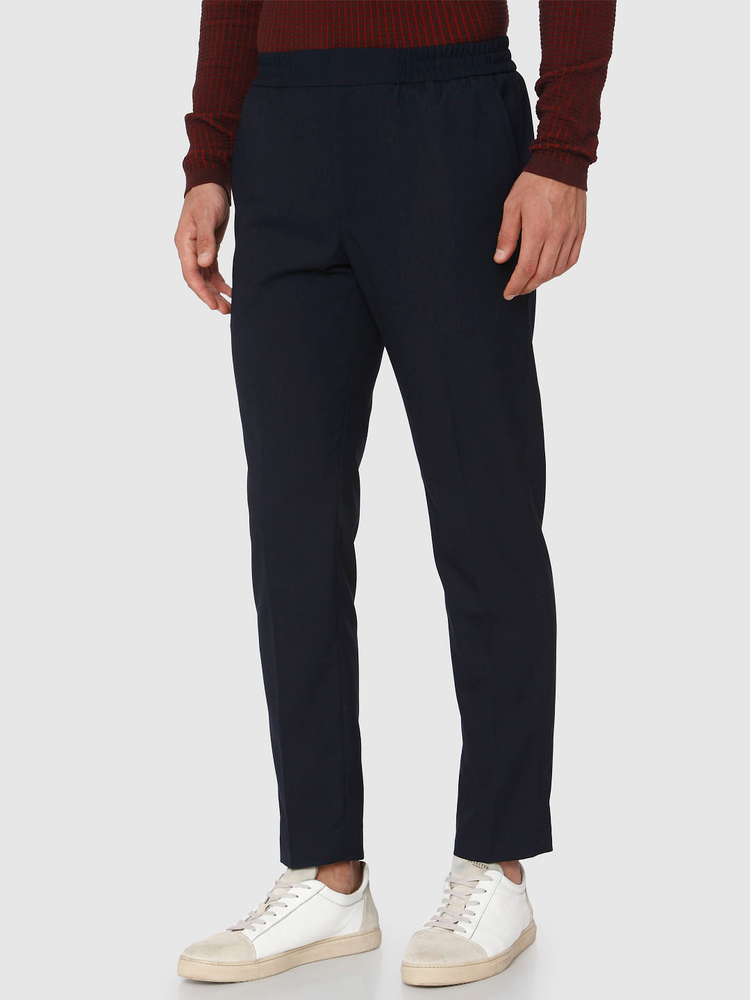 Navy Blue Tapered Fit Trousers