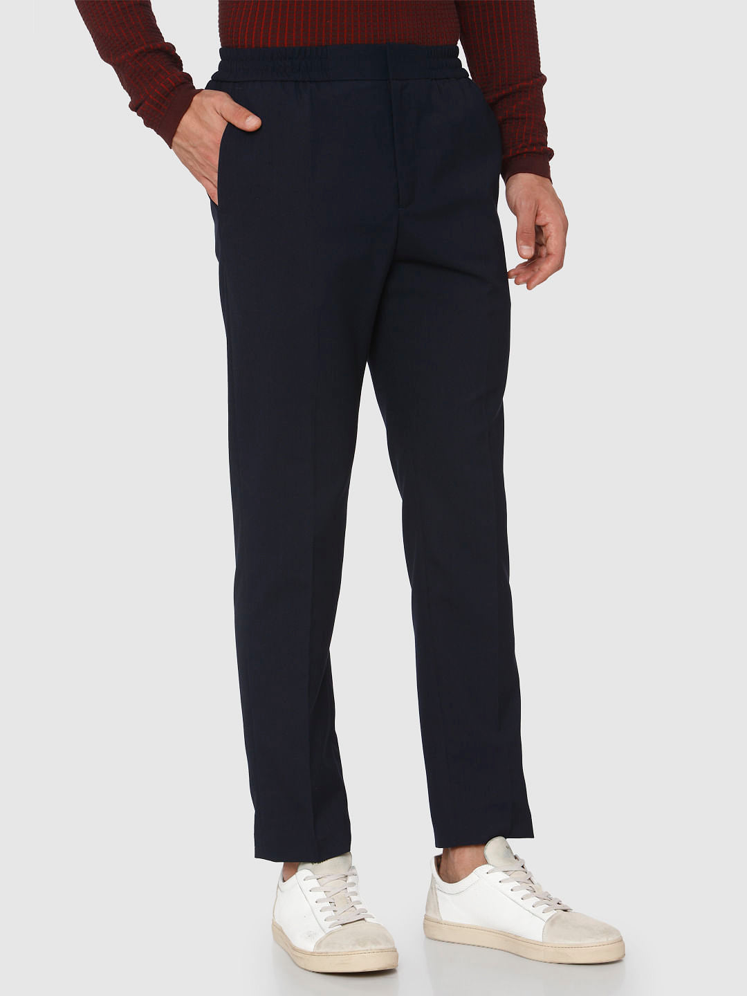 Navy Blue Tapered Fit Trousers