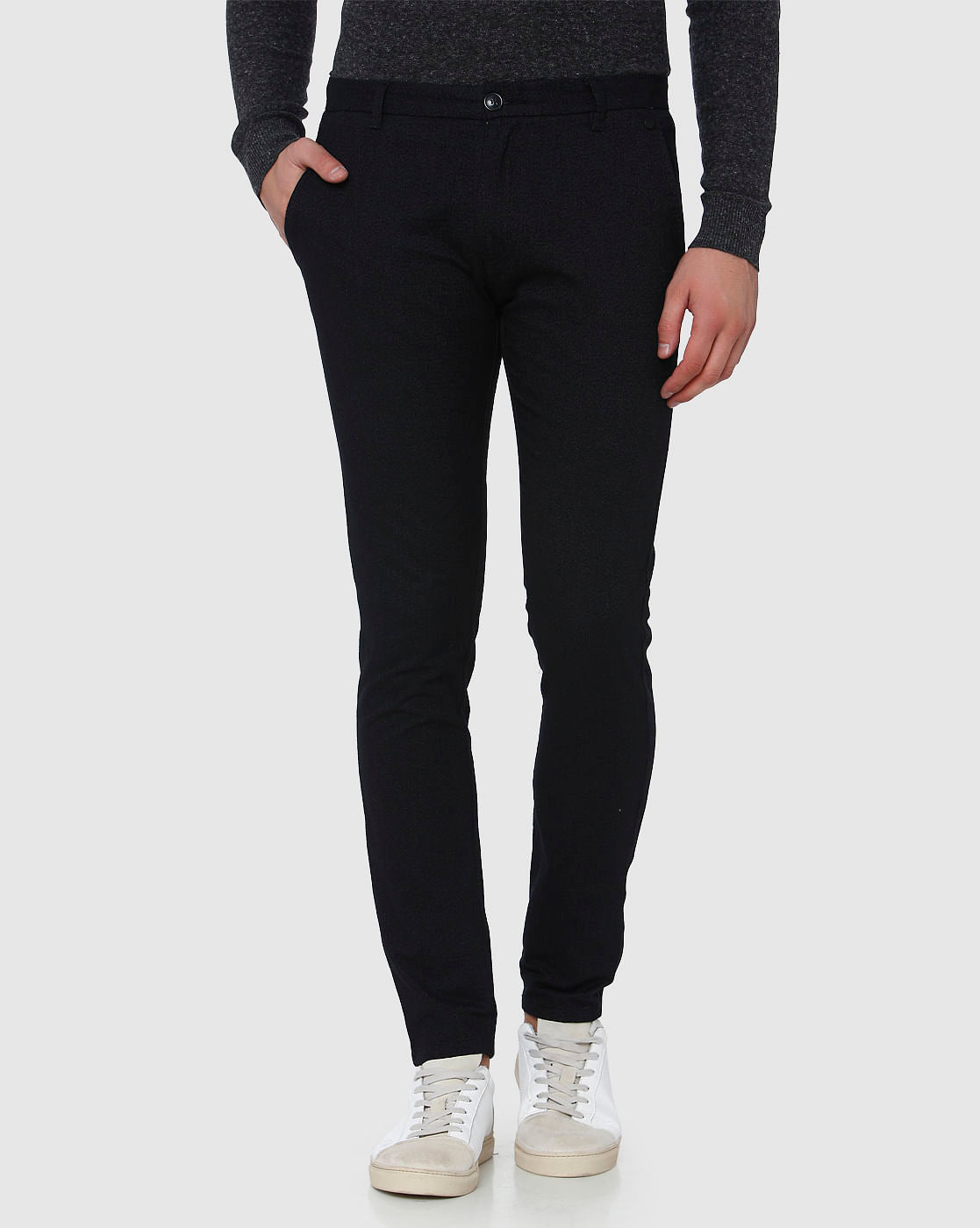 Black Mid Rise Slim Fit Trousers
