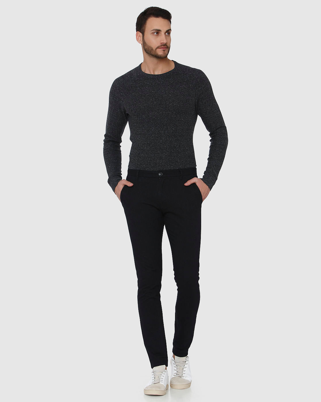 Black Mid Rise Slim Fit Trousers