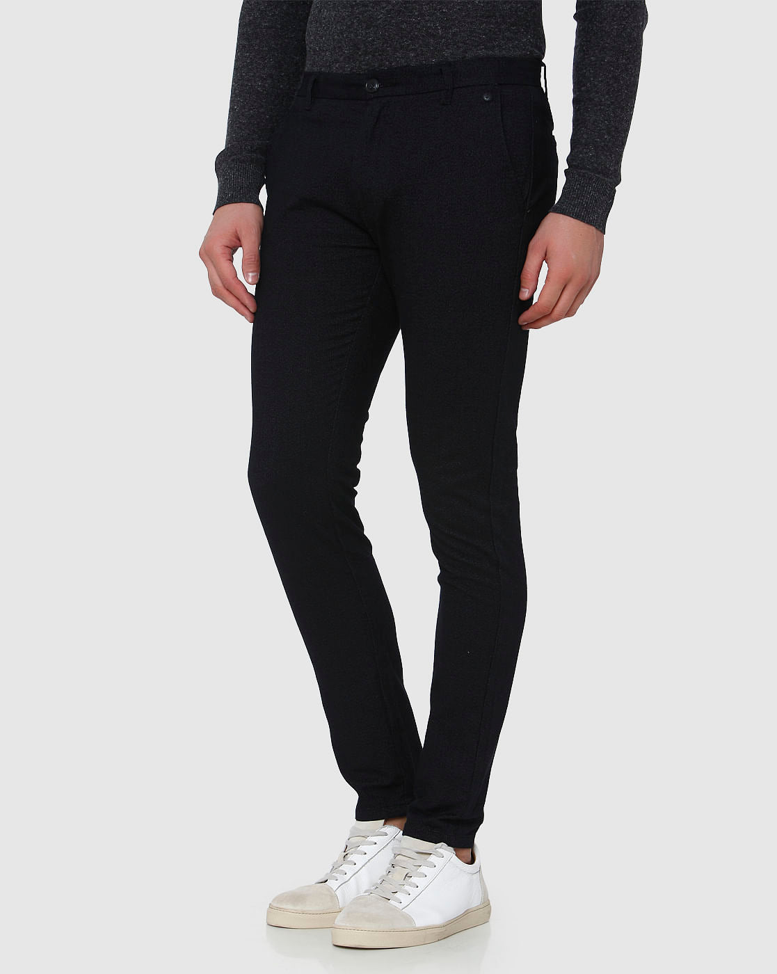 Black Mid Rise Slim Fit Trousers