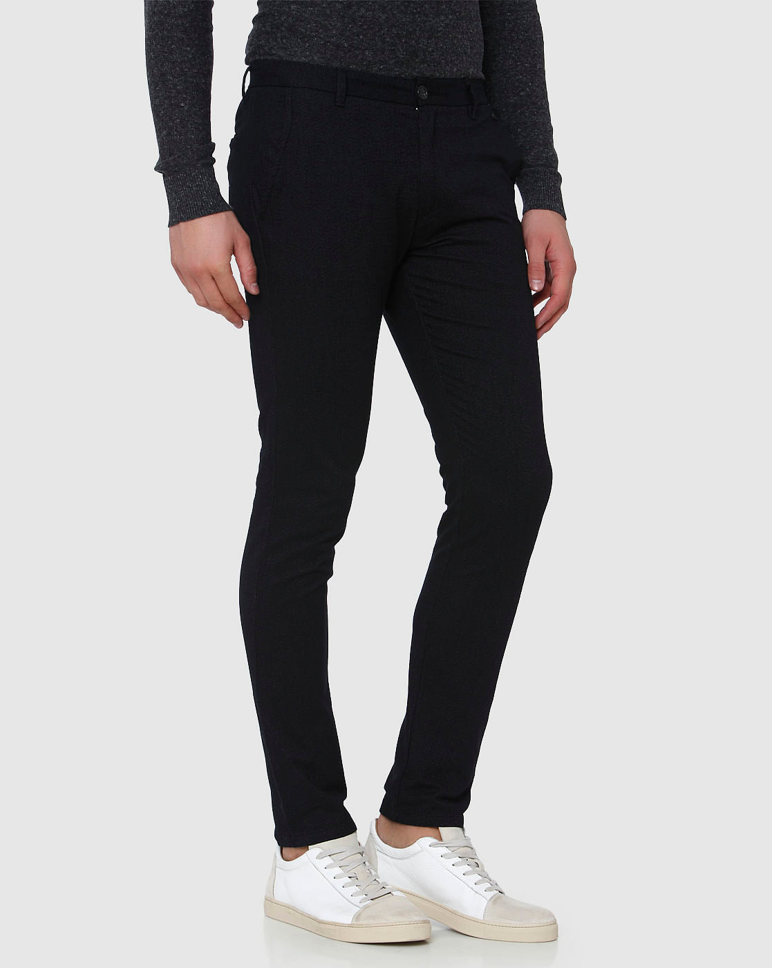 Black Mid Rise Slim Fit Trousers