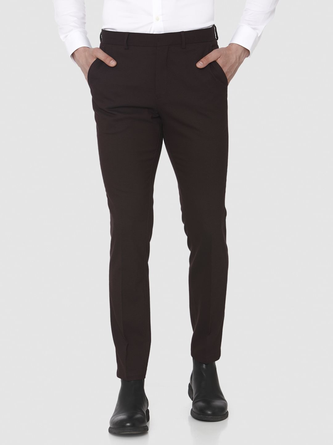 Dark Brown Slim Fit Formal Trousers