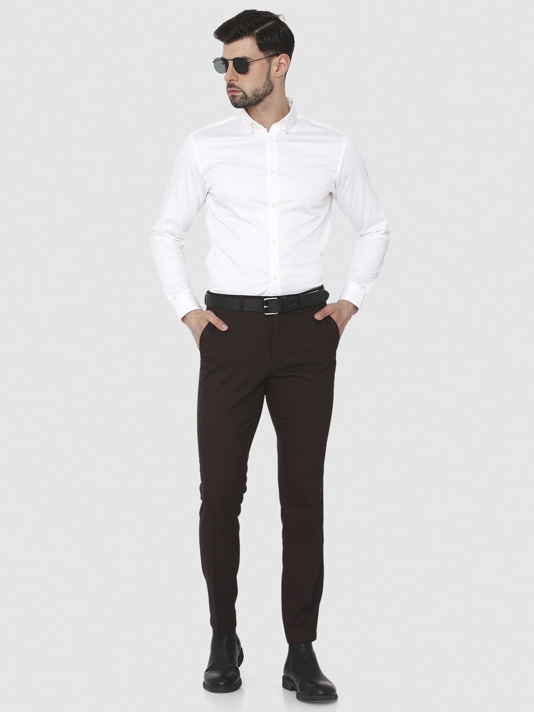 Dark Brown Slim Fit Formal Trousers
