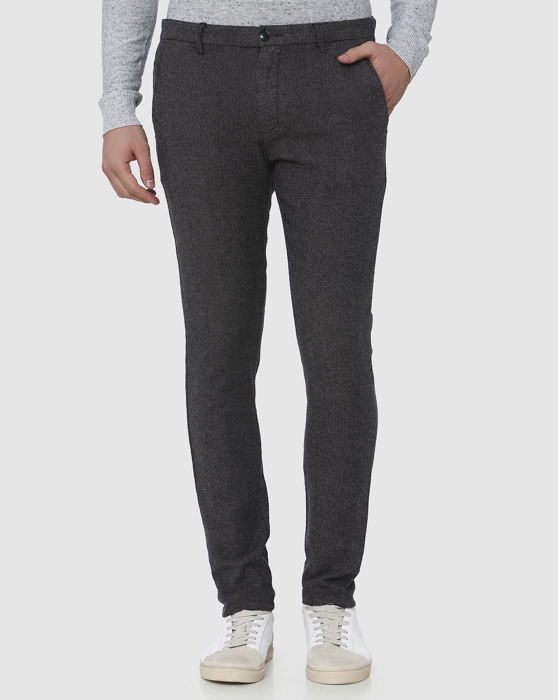 Grey Mid Rise Slim Fit Pants