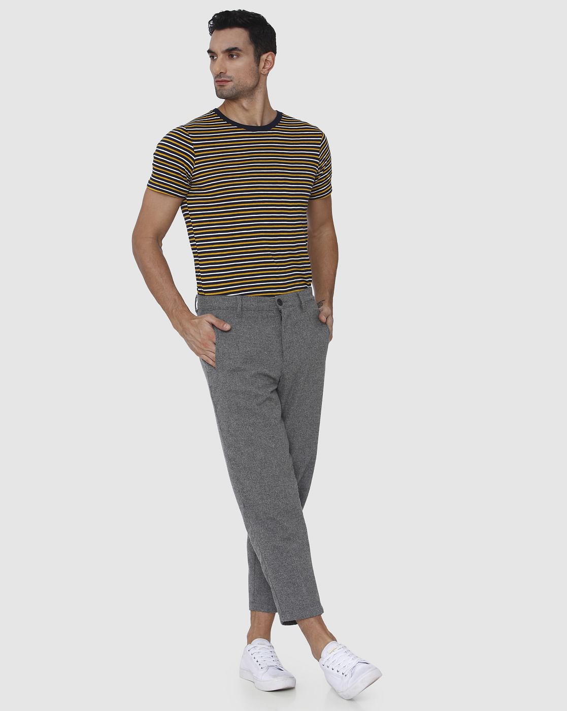 Light Grey Printed Cropped Pants