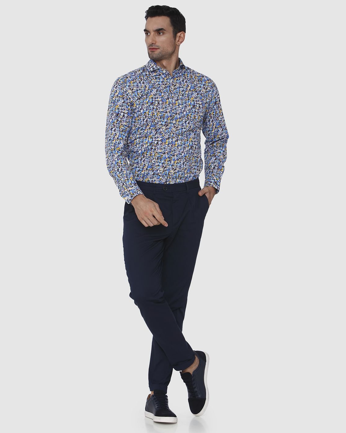 Navy Blue Tapered Fit Pants