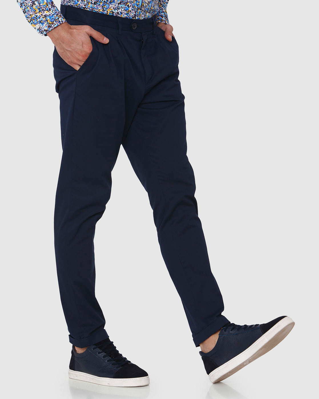 Navy Blue Tapered Fit Pants