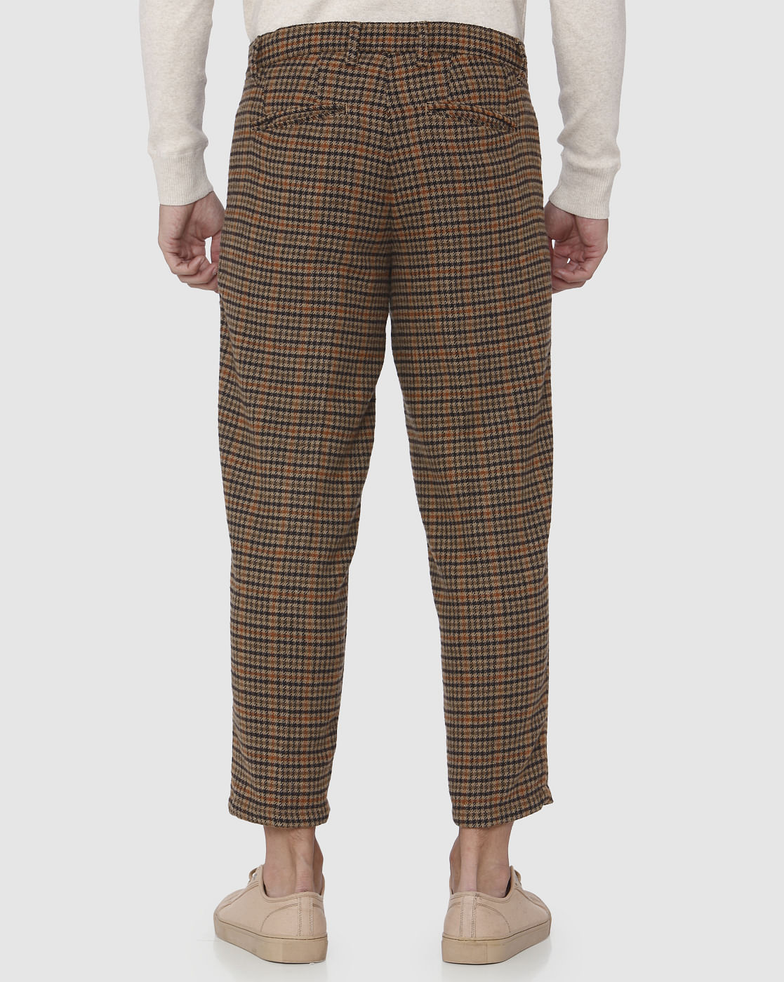 Brown Check Straight Fit Pants