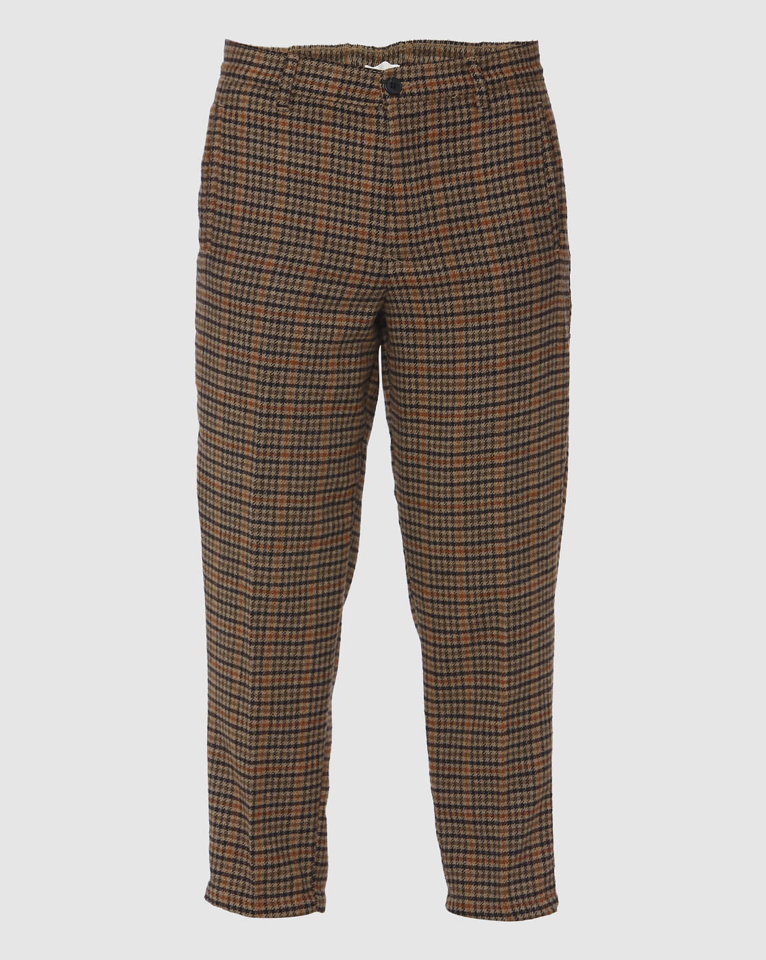 Brown Check Straight Fit Pants