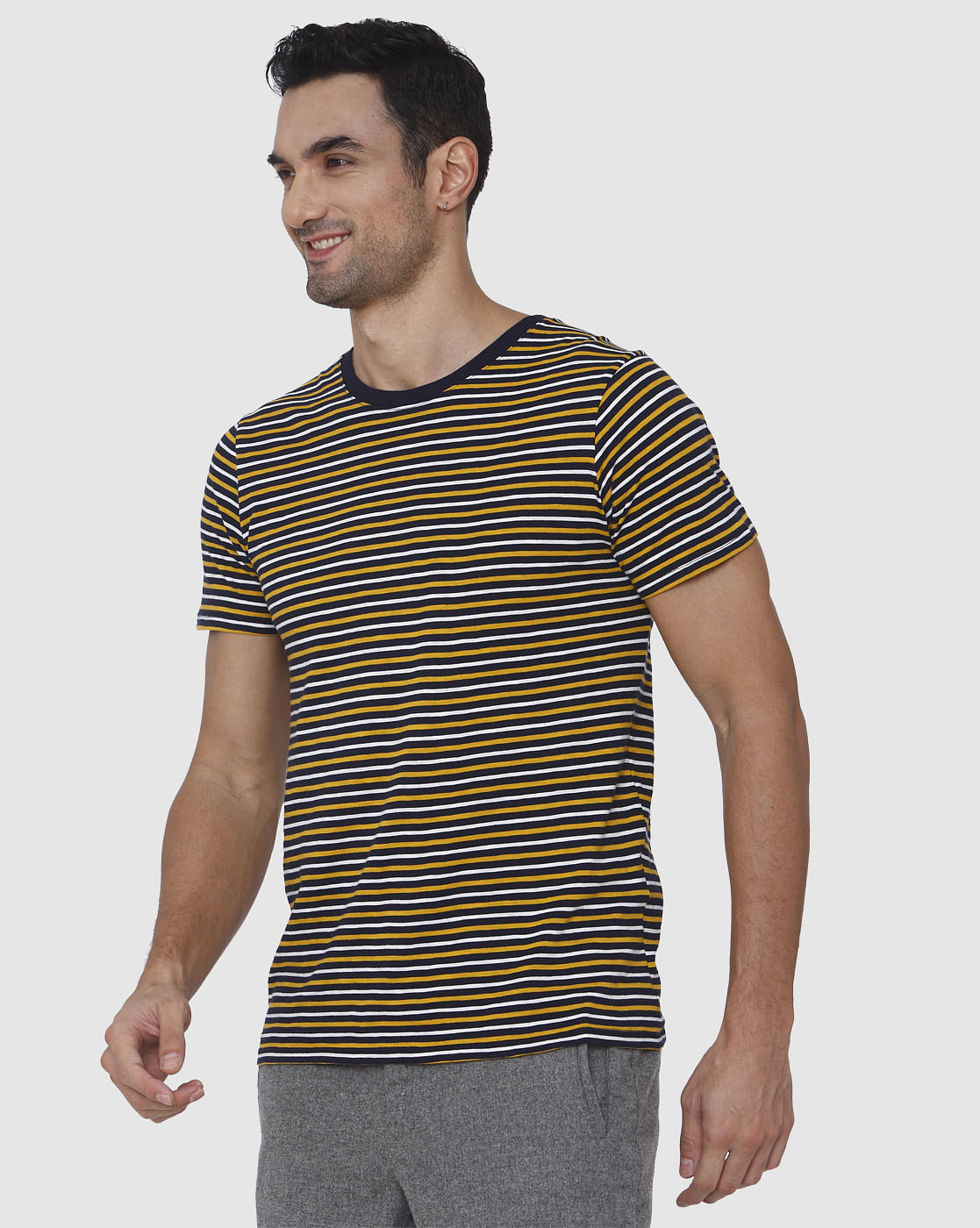 Brown Striped Crew Neck T-Shirt